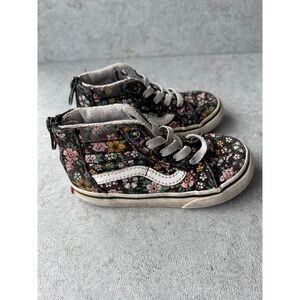 Vans Sk8-Hi Zip Toddler 7.0 Floral Fun Black High Top Sneakers Canvas Shoes